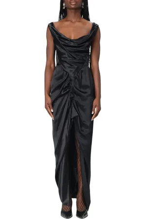 Vivienne Westwood Kleedjes, Dames, Zwart, S, Satijn, Zwarte Satijnen Maxi Jurk