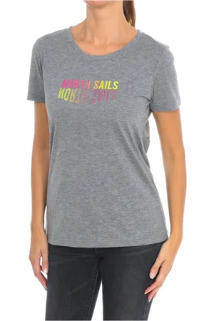 North Sails Tops, Dames, Grijs, S, Katoen, T-shirt met korte mouwen en geribbelde halslijn