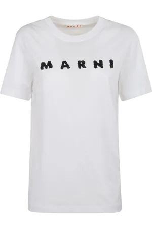 Marni Tops, Dames, Wit, M, Katoen, Wit Ronde Hals Logo Print T-shirt