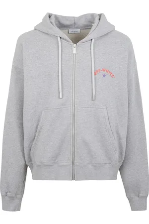 OFF-WHITE Sweatshirts & Hoodies, Heren, Grijs, L, Hoodie met Logo Print en Pijl Motief