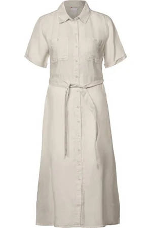 Street one Kleedjes, Dames, , XL, Linnen, Linnen Midi Jurk met Knopen