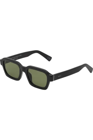 Retrosuperfuture Accessoires, Heren, Zwart, ONE Size, Nylon, Rechthoekige zwarte zonnebril met groene lenzen