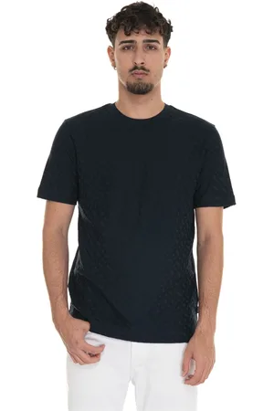 HUGO BOSS Tops, Heren, Blauw, M, Katoen, T-shirt met logo, korte mouwen en ronde hals