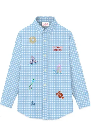 MC2 SAINT BARTH Blouses & Shirts, Dames, Blauw, XS, Geruit Patroon Knoopshirt