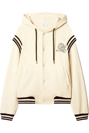 OFF-WHITE Sweatshirts & Hoodies, Heren, , L, Katoen, Crème Katoenen Hoodie met Gestreept Detail