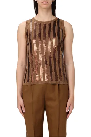 Max Mara Tops, Dames, Bruin, XS, Pailletten, Paillet Gebreide Tanktop