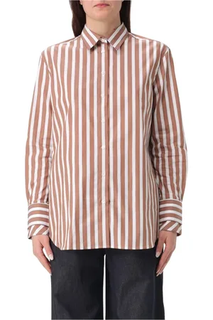 FAY Blouses & Shirts, Dames, Bruin, M, Bruine Gestreepte Poplin Overhemd