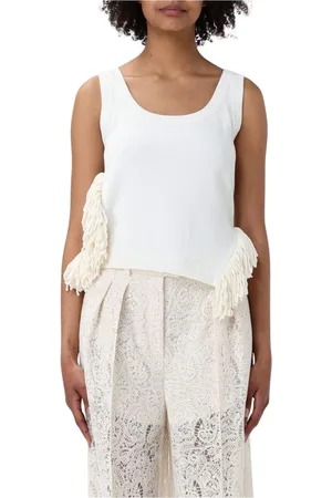SIMONA CORSELLINI Tops, Dames, , S, Katoen, Zwarte Fringe Tank Top