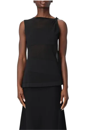 LIVIANA CONTI Tops, Dames, Zwart, L, Witte Transparante Paneel Gebreide Top