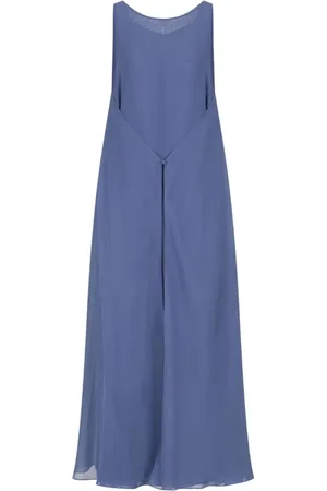 Emporio Armani Kleedjes, Dames, Blauw, XL, Georgette Ronde Hals Mouwloze Jurk