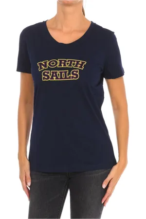 North Sails Tops, Dames, Blauw, XL, Katoen, T-shirt met korte mouwen en geribbelde hals
