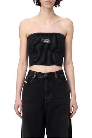 Diesel Tops, Dames, Zwart, M, Geribbelde Strapless Top met Uitsnijding