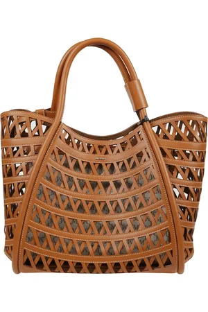Max Mara Tassen, Dames, Bruin, ONE Size, Leer, Geweven leren handtas met monogramontwerp