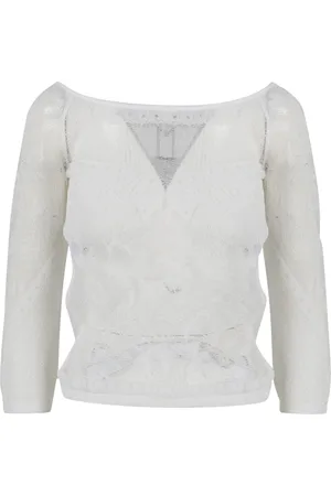 Alberta Ferretti Blouses & Shirts, Dames, Wit, 2Xs, Netgebreide top in viscose Bianco