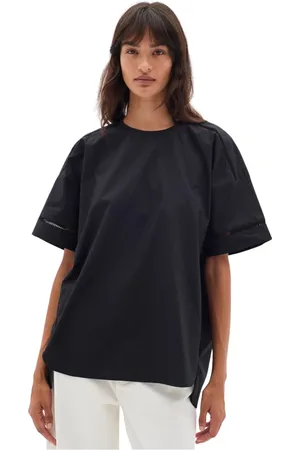 INWEAR Tops, Dames, Zwart, XS, Katoen, Zwarte Oversized Tee met Halve Mouwen