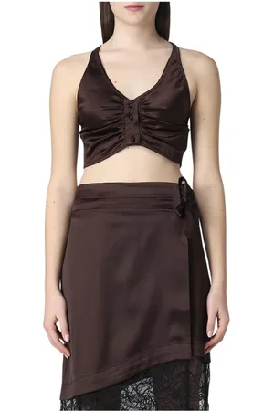 Ganni Tops, Dames, Bruin, M, Zijden Cami en Wikkelrok Set
