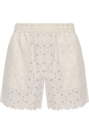 Moncler Korte broeken, Dames, Wit, S, Katoen, Geborduurde Ivoor Katoenen Shorts