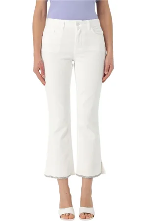 Liu Jo Jeans, Dames, Wit, W27, Zwarte Flare Jeans met Versierde Zoom