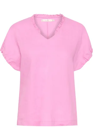 INWEAR Blouses & Shirts, Dames, Roze, XL, Linnen, Cyclamen Linnen Top met Ruchedetail