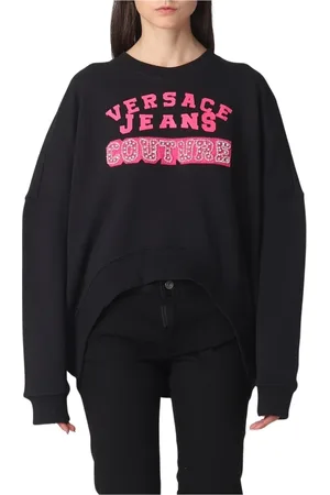 VERSACE Sweatshirts & Hoodies, Dames, Zwart, S, Katoen, Zwarte Logo Sweatshirt voor Vrouwen