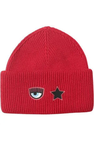 Chiara Ferragni Accessoires, Dames, Rood, ONE Size, Rode Oogversierde Vilten Hoed