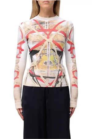 Y / PROJECT Tops, Dames, Veelkleurig, L, Beige Longsleeve Top met Touwprint