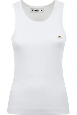 Fiorucci Tops, Dames, Wit, L, Witte Geribbelde Tanktop met Angels Patch