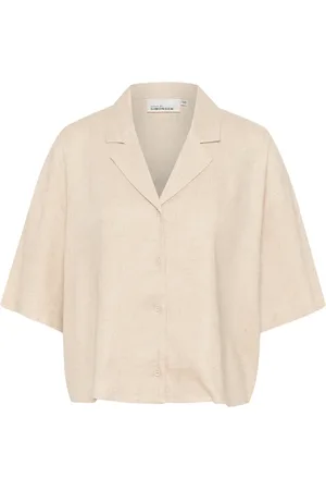 Karen by Simonsen Blouses & Shirts, Dames, , XS, Linnen, Natuurlijke Melange Overhemdblouse
