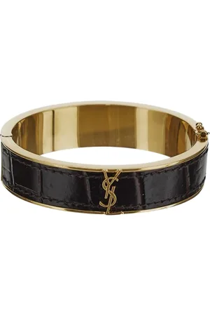 Saint Laurent Accessoires, Dames, Zwart, M, Leer, Stijlvolle Messing Armband voor Vrouwen