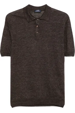 BARBA Tops, Heren, Bruin, L, Linnen, Linnen poloshirt Made in Italy