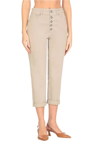 Dondup Jeans, Dames, , W26, Witte Cropped Jeans met knoopsluiting