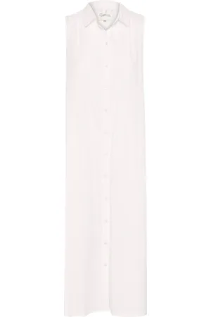 My Essential Wardrobe Kleedjes, Dames, Wit, 3Xl, Katoen, Mouwloze Jurk met Kraag en Riem