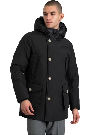 Woolrich Jassen, Heren, Zwart, S, Katoen, Dons parka met katoen-polyamide shell