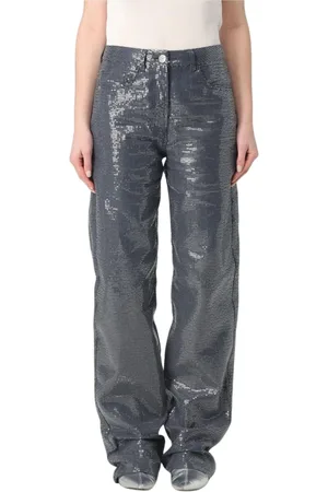 MVP Wardrobe Jeans, Dames, Blauw, 2Xs, Denim, Paillet Wide Leg Jeans