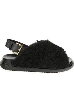 Marni Schoenen, Dames, Zwart, 40 EU, Leer, Fussbett Cross Sandalen