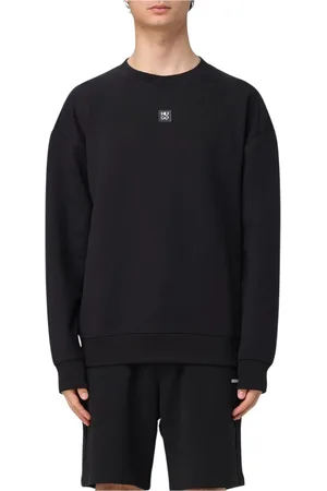 HUGO BOSS Sweatshirts & Hoodies, Heren, Zwart, L, Zwarte Crewneck Sweatshirt met Ribbed Trim
