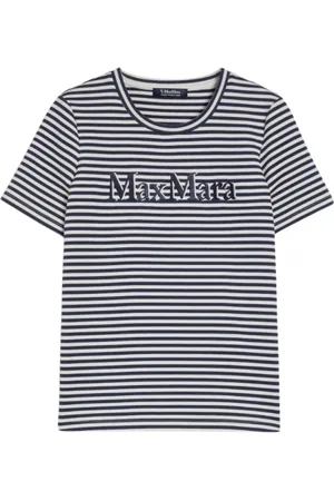 Max Mara Tops, Dames, Blauw, XS, Katoen, Geborduurde Nancy T-shirt Ecru/Navy