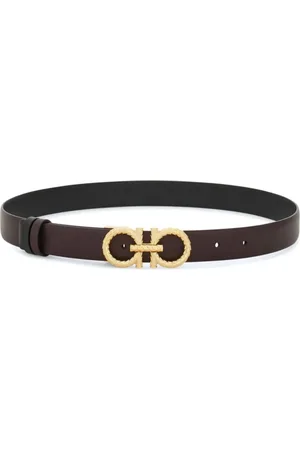 Salvatore Ferragamo Accessoires, Dames, Geel, 85 CM, Bordeaux Zwart Riem met Gouden Logo