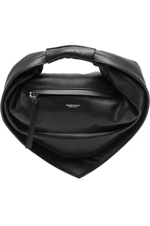 Federico Cina Tassen, Dames, Zwart, ONE Size, Zwarte leren handtas Midi Tortellino