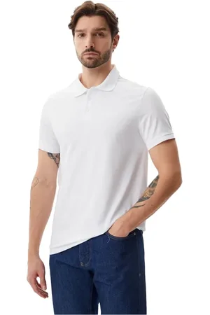 Calvin Klein Tops, Heren, Wit, L, Katoen, Polo met korte mouwen in wit