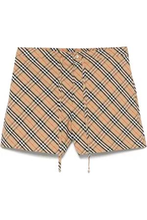 Burberry Korte broeken, Dames, , 3Xs, Katoen, Geruite Katoenen Shorts met Trekkoord Taille