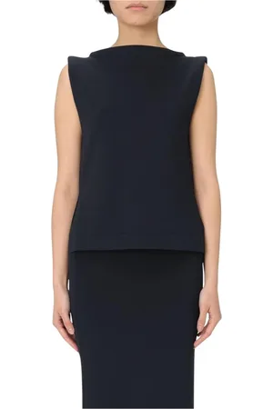 LIVIANA CONTI Tops, Dames, Blauw, S, Blauwe Gebreide Crew Neck Sweater