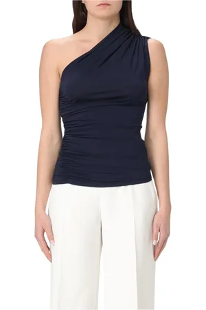Elisabetta Franchi Tops, Dames, Blauw, XL, Navy One Shoulder Gerimpelde Top