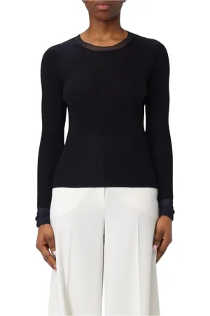 Max Mara Truien, Dames, Blauw, M, Blauwe Geribbelde Zijden Pullover Trui