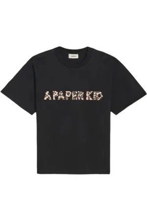 A PAPER KID Tops, Heren, Zwart, M, Katoen, Dierenprint Korte Mouw Katoenen T-shirt