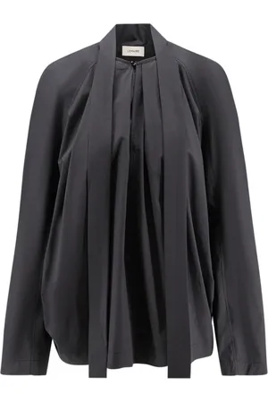 LEMAIRE Blouses & Shirts, Dames, Zwart, XS, Katoen, Bruine Shirt Raglanmouw Katoen Strikdetail