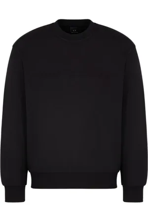 Armani Exchange Sweatshirts & Hoodies, Heren, Zwart, XS, Katoen, Zwarte Katoenen Crewneck Sweatshirt Geborduurd Logo