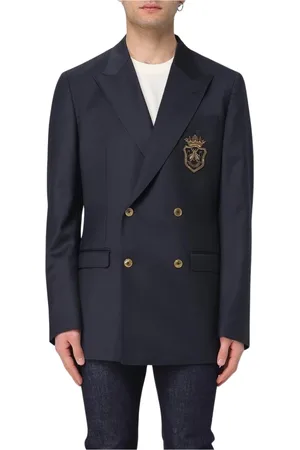 Dolce & Gabbana Pakken, Heren, Blauw, XL, Blauwe Blazer met Geborduurd Wapenschild