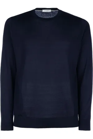 Paolo Pecora Truien, Heren, Blauw, M, Navy Crewneck Sweater Stijlvol Eco-Vriendelijk