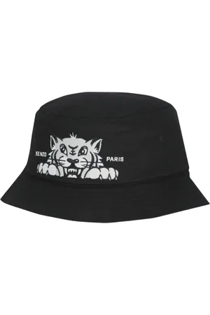 Kenzo Accessoires, Dames, Zwart, S, Katoen, Zwarte Tijger Grafische Bucket Hoed